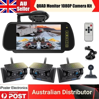 Wireless Solar Magnetic 3x 1080P Backup Camera Kit + 7" Monitor DVR for RV Truck - Image 1 of 4