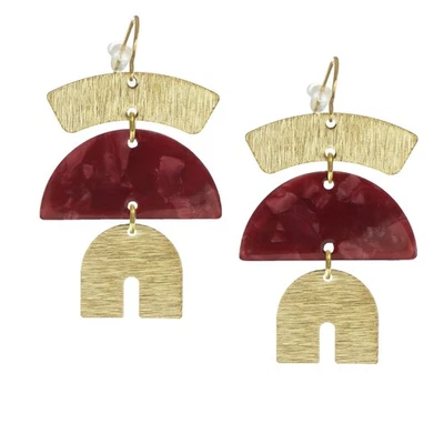 Multi Color Acrylic Boho Statement Earrings, 18K Gold Ear Wires, Color Choices - Image 1 of 4