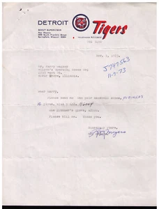 November 1973 Detroit Tigers Scout Supervisor Ray Meyers letter Wilson Sporting - Picture 1 of 2