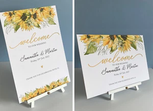 Sunflowers greenery WELCOME wedding SIGN poster table decor rustic gold foliage - Picture 1 of 12