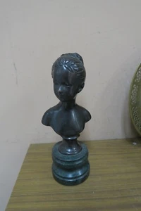 Vintage Bronze Bust Figure of a Woman 6" Sitting on a 3" Green Marble Pedestal - Picture 1 of 9