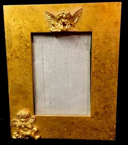 Vintage Gold Picture Frame Hand painted Cherub 3D 5x7 Photo Size - Picture 1 of 8