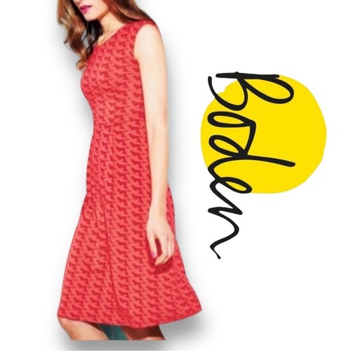 Boden Ledbury Coral Orange Red Dove Print Bird Jersey Dress size 4R eBay