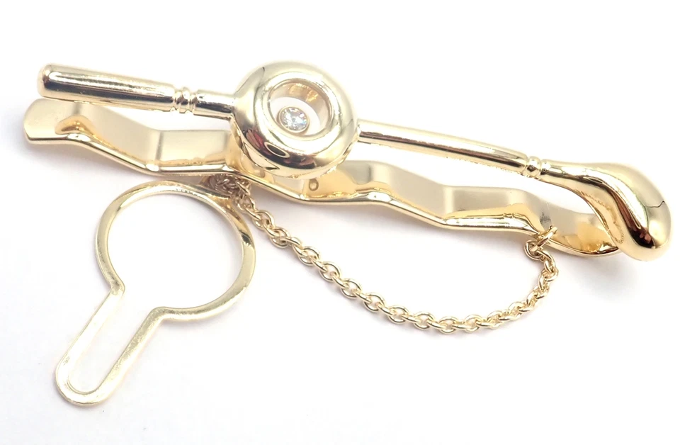 Auténtico broche de clip de corbata vintage de oro amarillo de 18 k Happy Diamond para palo de golf Chopard Foto 1 de 4