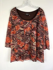 Vintage Y2K Stretchy Mesh Top 22 24 Plus Sized Fairy Paisley Rave Cyber Colorful - Picture 1 of 19