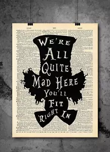 Alice In Wonderland Quote Wall Vintage Authentic Upcycled Dictionary Print - Picture 1 of 3