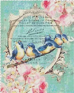 Tabella francese Bluebirds of Spring modello punto croce shabby chic - Foto 1 di 1