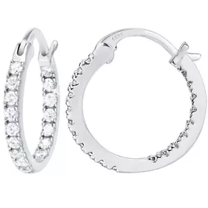 CZ Gold Hoop Earrings,Solid 925 Sterling Silver Post,Cubic Zirconia Pave Hoop Ea - Picture 1 of 5