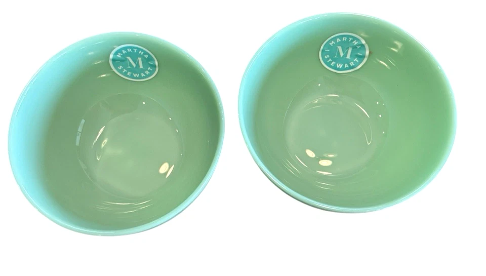 Martha Stewart 2 Piece 6 Inch Jadeite Glass Bowl Set in Jade Green 6" x 2.75" - Image 1 of 4