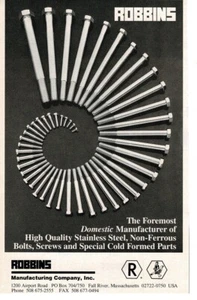 1993 ROBBINS MFG. CO. Stainless Steel bolts screws Fall River MA Print Ad - Picture 1 of 1