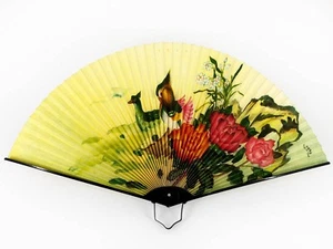 VTG Chinese Wood Ducks & Floral Design Folding Fan: Nov18-I - Picture 1 of 7