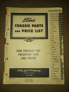 VINTAGE FORD CHASSIS PARTS AND PRICE LIST 1928 THROUGH 1937 Original 1945 Book - Picture 1 of 8