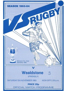 VS RUGBY V WEALDSTONE 5 NOVEMBER 1983 FRIENDLY NON LEAGUE VGC - Picture 1 of 1
