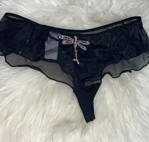 Morgan Panties Womens Size Medium Fairy Mesh embroidered beaded Bikini Black New - Picture 1 of 6