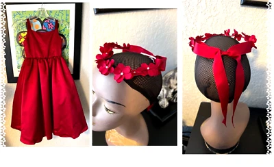 DAVIDS BRIDAL GIRLS RED HOLIDAY DRESS W /TUTU TULLE AND HEADPIECE SZ 6  br2 - Image 1 of 4