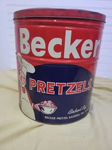vintage becker pretzels tin baltimore 13 1/4 inch tall - Picture 1 of 5
