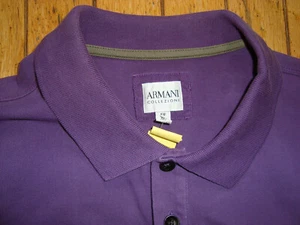ARMANI COLLEZIONI MEN'S COTTON PIQUE PURPLE POLO SHIRT SIZE LARGE RUNS SMALLER - Picture 1 of 9