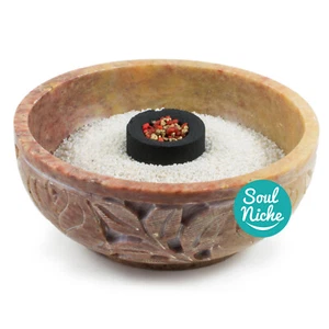 Carved Soapstone Resin Charcoal Incense Burner Bowl Censer + Rocks/Sand - Picture 1 of 4