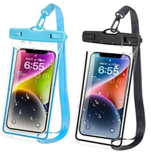 Universal Waterproof Phone Case, 2 Pack Waterproof Phone Lanyard Black + blue - Picture 1 of 7