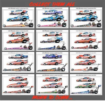 EDDIE HOLLON DESIGNS NHRA Drag Racing Championship Posters 28X18in.