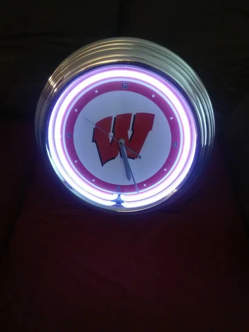 Neon Wisconsin Badger Clock NCAA - Lights Up! 14'' Cover