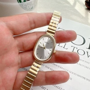 Luxury Women Quartz Watch Oval Dial Bamboo Strap Student Gift - Picture 1 of 12