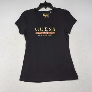 Guess Shirt Womens Medium Black Gold Sequin Top Blouse Organic Flashy Hip Hop - Picture 1 of 9