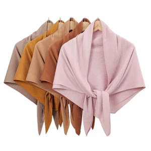 Women Solid Twill Pleated Satin Scarf Stole Shawl Wrap Headscarf Neckerchief - Picture 1 of 35