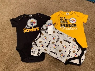Pittsburgh Steelers NFL Infant Boys’ 3-Pack Short-Sleeve Bodysuits ~ Mixed Sizes - Image 1 of 4
