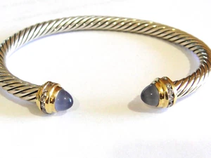 $1950 DAVID YURMAN 18K YELLOW GOLD SS DIAMOND CHALCEDONY CABLE BRACELET 5mm - Picture 1 of 4