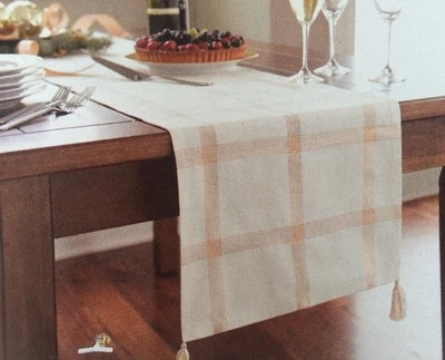 Threshold Table Runner 14"x72" Cream w/ Gold Plaid New Machine Washable Fall   - Image 1 of 4
