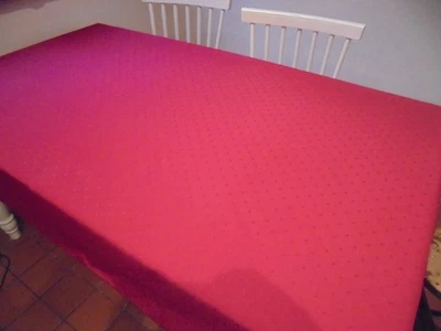 Vintage rectangular Table Cloth . Festive red.  Christmas table. - Image 1 of 4