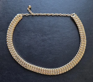 1970s Silver Tone Flat Curb Chain Collar Necklace with Extender - Foto 1 di 3