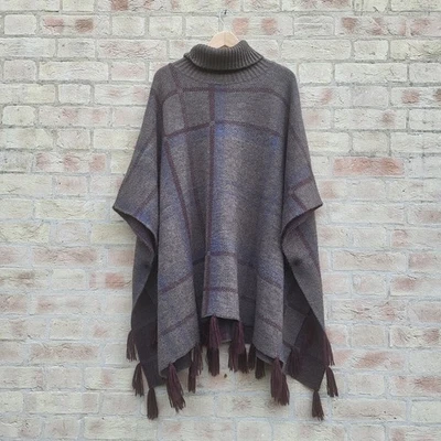 Barbour Nebit Cape One Size Brown Winter Tartan Alpaca Merino Wool Blend Poncho - Image 1 of 4