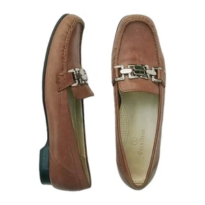 Cole Haan Moc Toe D20972 Brown Loafers Silver Chain Link Horsebit Women’s 9.5 AA - Picture 1 of 10
