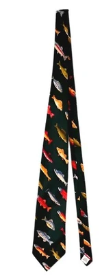 Vestido Verde Vintage ORVIS Corbata Peces y Nombres 57" Pesca Clásica Foto 1 de 3