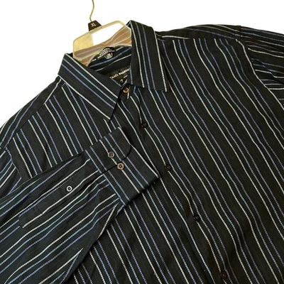 Camisa Oxford Michael Brandon Hombre Lg 16.5 in Abotonada. Negro Azul Pin Raya Foto 1 de 4