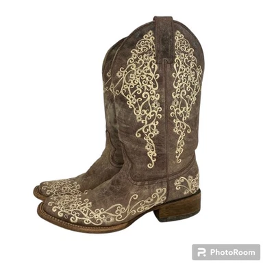 Bota de Vaquero Corral Puntera Cuadrada Hueso Floral Bordado A2663 Mujer Talla 9 M Foto 1 de 4