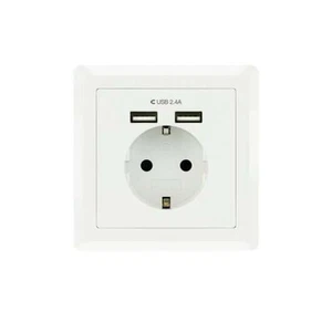 Roseta Base Enchufe Pared Empotrable Tipo Schuko con 2 Tomas USB 2.4A Color Blan - Imagen 1 de 1