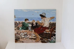 Vintage Tapestry Completed Needlepoint Boyhood Of Raleigh 22” X 18.25” - Picture 1 of 5