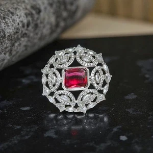 Red Colour AD & CZ Ring Handcrafted Adjustable Ring Gift For Her Bollywood Boho - Picture 1 of 9