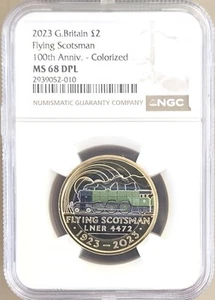 2023 Great Britain £2 Colorized Flying Scotsman NGC MS68 DPL - Picture 1 of 2