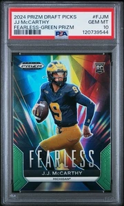 J.J. MCCARTHY [RC] - 2024 Prizm Draft Picks Fearless Green Prizm Rookie - PSA 10 - Picture 1 of 3