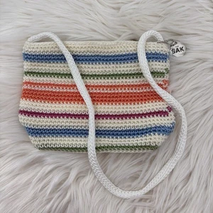 The Sak Woven Crossbody Purse White Multi Color Zip Sholder Bag - Picture 1 of 9