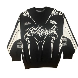 8thWNDR Moto Cross Knit Cotton Sweatshirt Size Medium - Picture 1 of 7