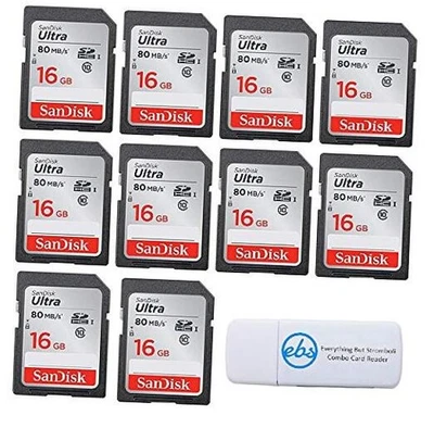 SanDisk Ultra 16GB (10 Pack) Class 10 SDHC Genuine Flash Memory Card (SDSDUNC  - Image 1 of 4