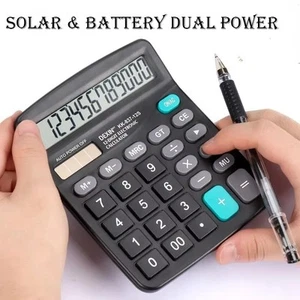 Desk Calculator Large 12 Digit Display Dual Power Basic Calculator Desktop Black - Picture 1 of 7