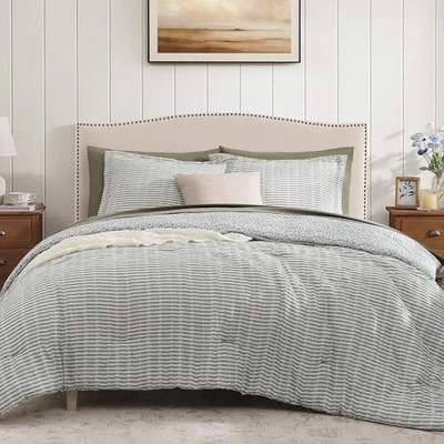 Juego de edredón - Juegos de cama de muselina de gasa verde de 7 piezas para todo el té verde completo Foto 1 de 4