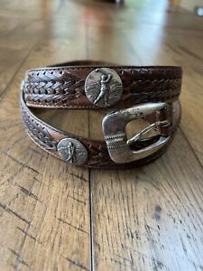 VTG 1998 ONYX By BRIGHTON Retro Golf Woven Leather Silver Accents Belt 40” READ