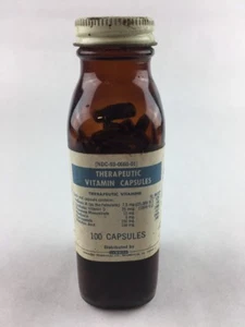 Vintage Therapeutic Vitamin Capsules Pharmacy Medicine Bottle 5.5" Lemmon Pharma - Picture 1 of 7